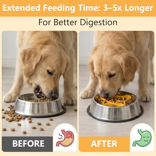 Silicone Dog Slow Feeder Bowl Insert with Suction Cups, Cuttable Food-Grade Lick Mat Divider Fits Stainless Steel Ceramic Glass Dog Bowls, Helps Slow Down Eating, Orange