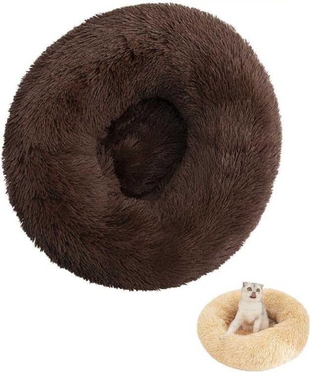 Anxiety Relief Dog Bed - Mr Fluffy Friend Anti-Anxiety Original Calming Plush Pet Bed for Chewing, Crate Training & Thunderstorm Stress (C-Brown,XS-40CM)
