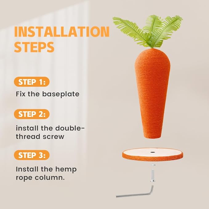 Carrot Cat Scratching Post, CuteTall Scratching Post, Indoor Nature Sisal Cat Scratcher for Cats and Kittens