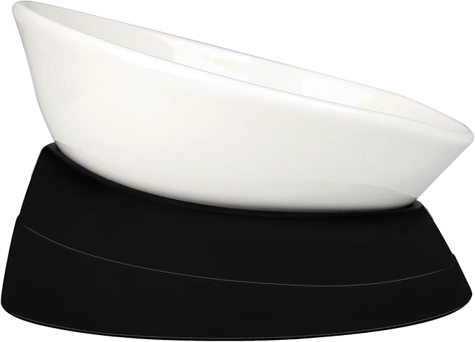 French Bulldog Food Bowl- Slanted Tilted Pug Food Water Bowl,Cat Bowl- Feeder for Frenchie/Shih Tzu/Flat Faced Small Dogs/Puppies/Cats (White（Ceramic）, 2 Cup)