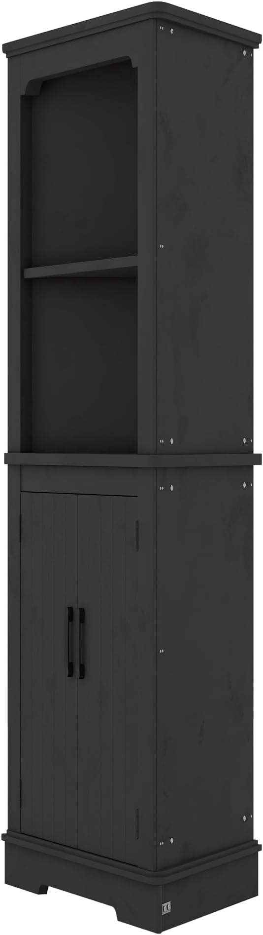 KEIKI 69.3" Corner Storage Cabinet with Round Edges, 2 Open Shelves and Door for Maximum Storage in Small Spaces, Stylish - Black