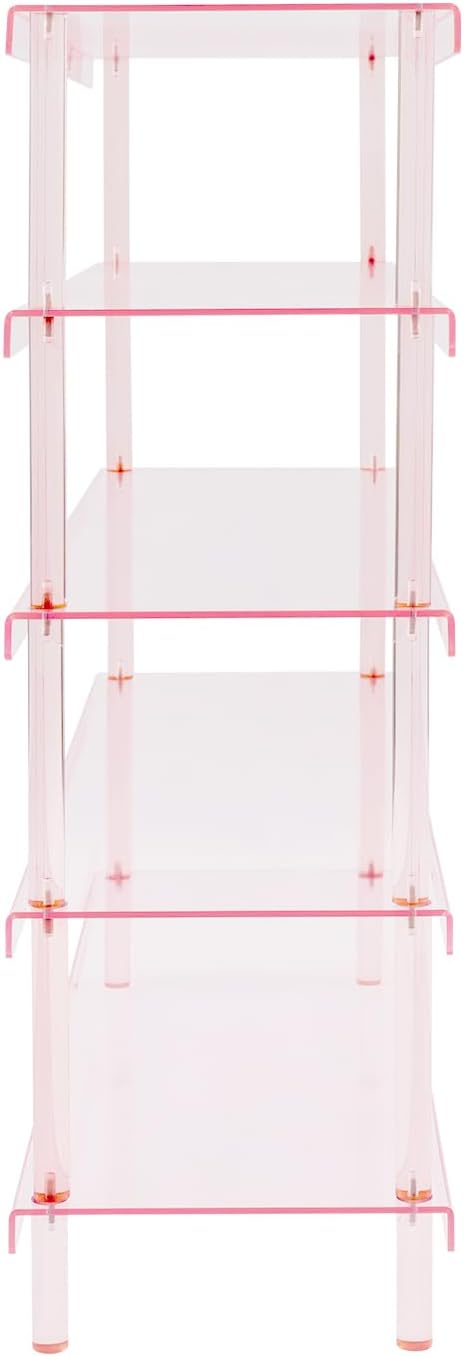 5-Tier Acrylic Shoe Rack in Clear Pink, 22 lbs per Shelf, 5mm Thick Modern Shoe Organizer for Entryway, Living Room, Closet Storage (Pink)