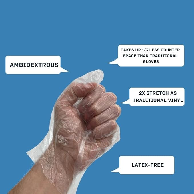 PackagingSuppliesByMail PSBM Food Prep Gloves, Powder & Latex Free, Disposable, Poly, For Food Service