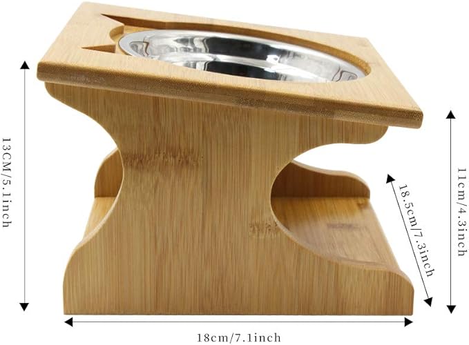 Cat Bowls Pet Dining Table with Raised Slope Wooden Stand Elevated Pet Bowls with Oblique Stand for More Comfortable Eating for Cats, Dogs, Kitten and Puppy (1 Bowl, Steel)
