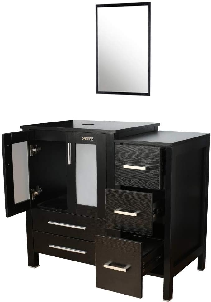 eclife 36" Modern Bathroom Vanity Sink Combo Freestanding Cabinet with Small Side Cabinet, Without Vessel Sink, Faucet, Drain (Black Vanity Only)