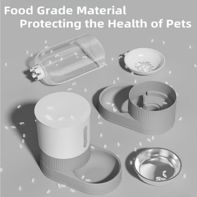Gravity Cat Feeder and Water Dispenser, 2 in 1 Automatic Cat Feeder with 180 Degree Rotatable, 2 Pack Large Capacity Self Feeding for Small Medium Dog Puppy Kitten, Black, 0.8 Gallon x 2