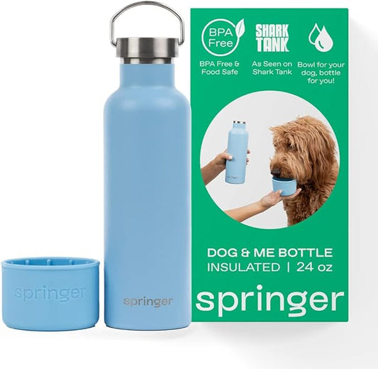 Springer Dog and Me Water Bottle, Stainless Steel Insluated Water Bottle, Keeps Water Cold for 12 Hours (Sky Blue)