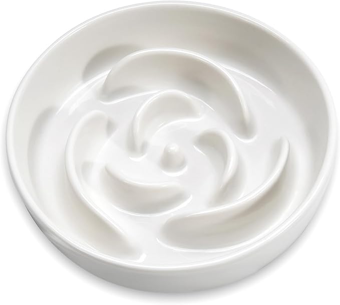 Slow Feeder Dog Bowls, 7.6inch Ceramic Dog Bowls, Fun Slow Eater Bowl for Small Medium Breed, Maze Puppy Slow Feeder for Fast Eaters to Control Eating, White