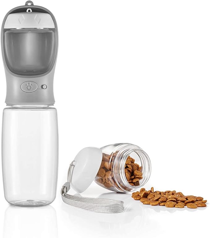 WePet Portable Dog Water Bottle with Food Container, 19 OZ + 6 OZ, Leak Proof Puppy Water Dispenser with Drinking Feeder for Pets Outdoor Walking, Hiking, Travel, Food Grade Plastic