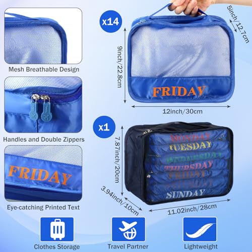 15 Pcs Day of Week Packing Cubes Travel Kids, 9x7x3inch, Blue - Image 4