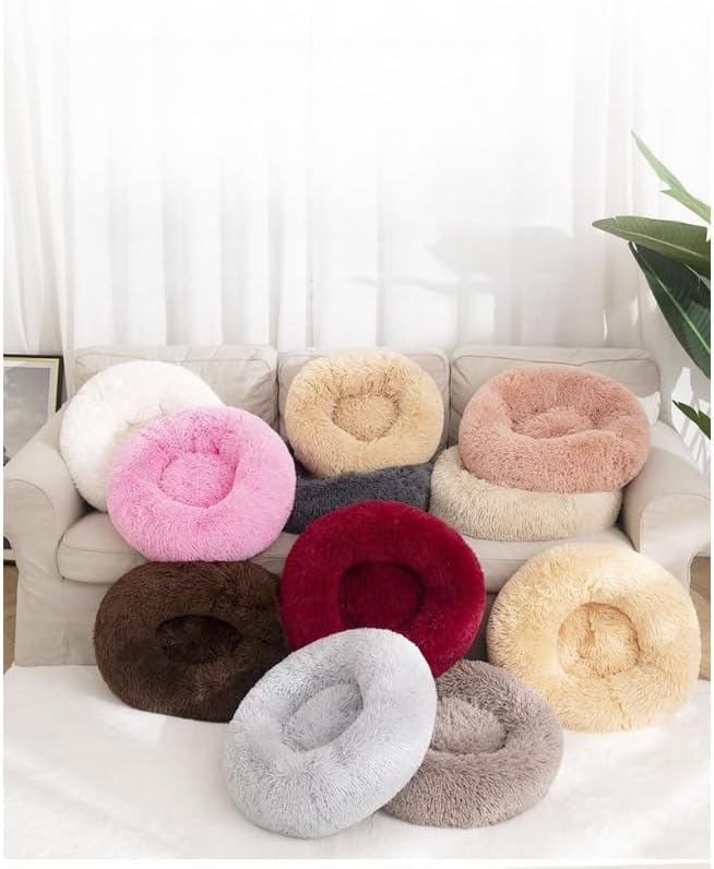 Anxiety Relief Dog Bed - Mr Fluffy Friend Anti-Anxiety Original Calming Plush Pet Bed for Chewing, Crate Training & Thunderstorm Stress (A-Pink,L-70CM)