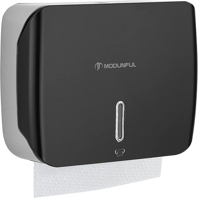 Paper Towel Holder Wall Mount - No-Drill Adhesive Multifold Paper Towel Dispenser for RV Bathrooms, Guest Suites & Compact Kitchens, Locking Commercial Design
