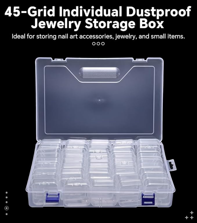 Bead Storage Box Clear Plastic Organizer Containers with Hinged Lids for Bracelet Making Nail Art Seed Beads Stack Craft Case Travel-Friendly Design (45pcs)
