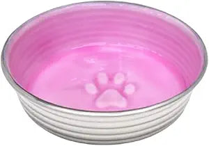 Loving Pets - Le BOL Dog Food Water Bowl Enamel Ceramic Bowl No Tip Stainless Steel Pet Bowl No Skid Spill Proof (Small, Rose)
