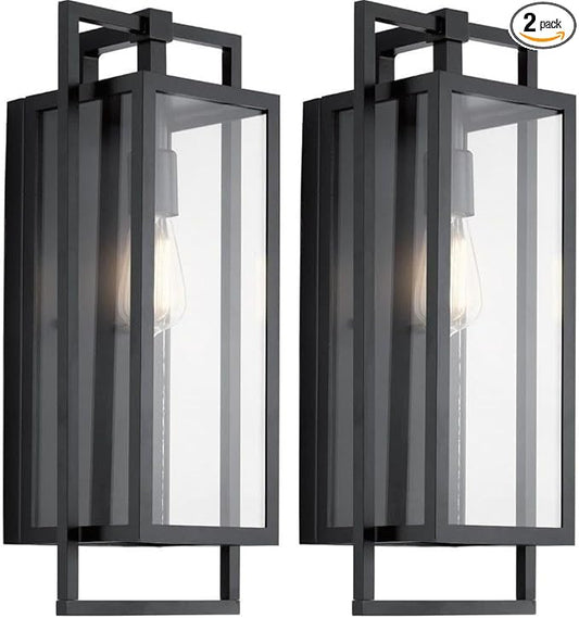 Kichler Goson 20" Outdoor Wall Light in Black, 1-Light Modern Exterior Wall Lantern with Clear Glass for Porch, Patio, Garage, (20" H x 8" W x 7" L), 59087BK (Pack of 2)