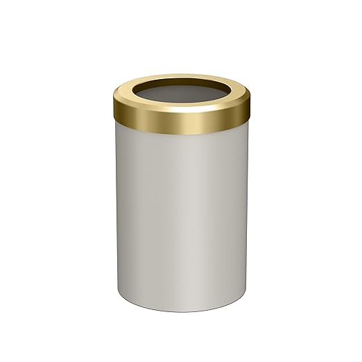 Gatco Small Bathroom Trash Can with Lid, Round 3 Gallon Stainless Steel Wastebasket, Under Sink, Matte Pearl and Brushed Brass, for Bathroom, Bedroom, Office (1931B)