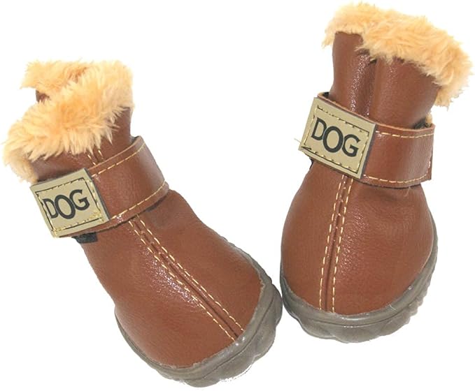 WINSOON Dog Australia Boots Pet Antiskid Shoes Winter Warm Skidproof Sneakers Paw Protectors 4-pcs Set (Size 5, Light Brown)