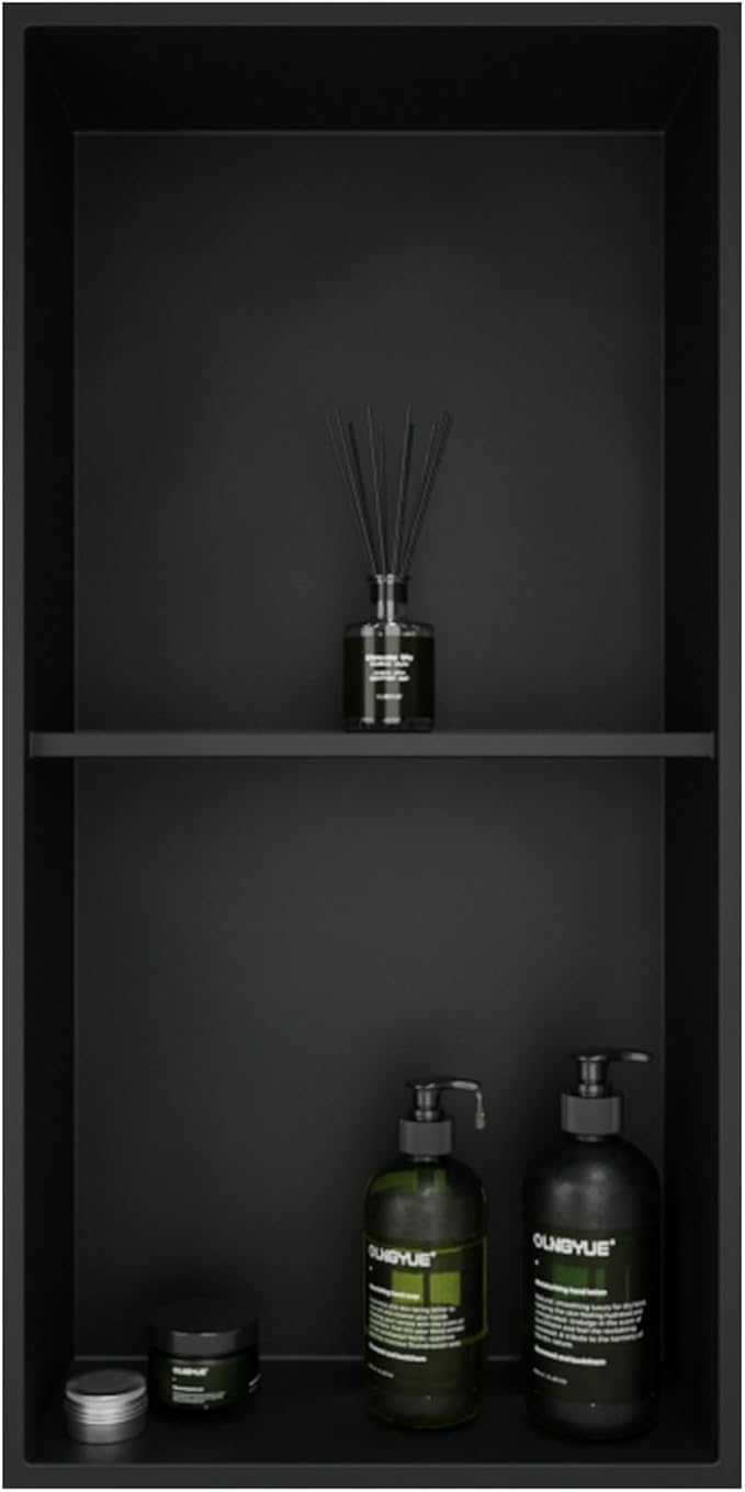 Shower Niche Stainless Steel: No Tile Needed Double Layer - 12x24 Inchs Recessed Wall Niches Shelf for Bathroom Storage - Matte Black