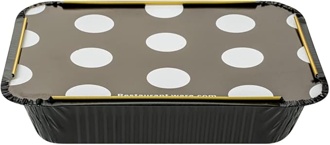 Restaurantware 16 Ounce Disposable Takeout Containers 50 Rectangle Food Containers - With Polka Dot Lids Black And Gold Takeaway Containers Aluminum Delivery Containers Freezable