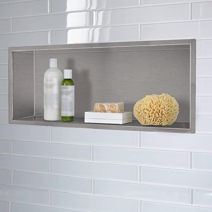 24"×12" Shower Niche Brushed Stainless Steel, Recessed Shower Caddy, Bathroom Shelf Insert Fits for 22.8"x11" Wall Hole Installation (Nickel)