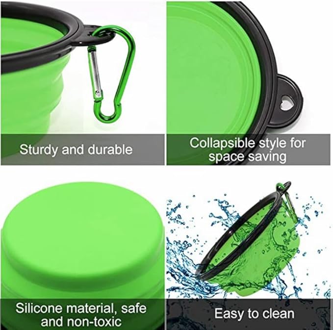 Collapsible Pet Bowl Set, Portable Silicone Travel Food Water Bowls with Carabiner Clip, Multi-Color, Space-Saving Design for Dogs Cats (Purple & Blue)