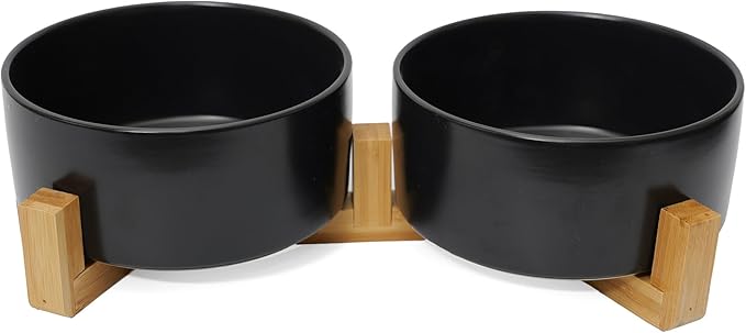 Ceramic Dog Water Bowl, 28.7 oz No Spill Water and Food Bowls for Medium Dogs, Modern Design Dishes for Puppy & Cat, Pet Feeding Station with Weighted Base, Black