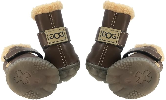 WINSOON Dog Australia Boots Pet Antiskid Shoes Winter Warm Skidproof Sneakers Paw Protectors 4-pcs Set (Size 5, Dark Brown)