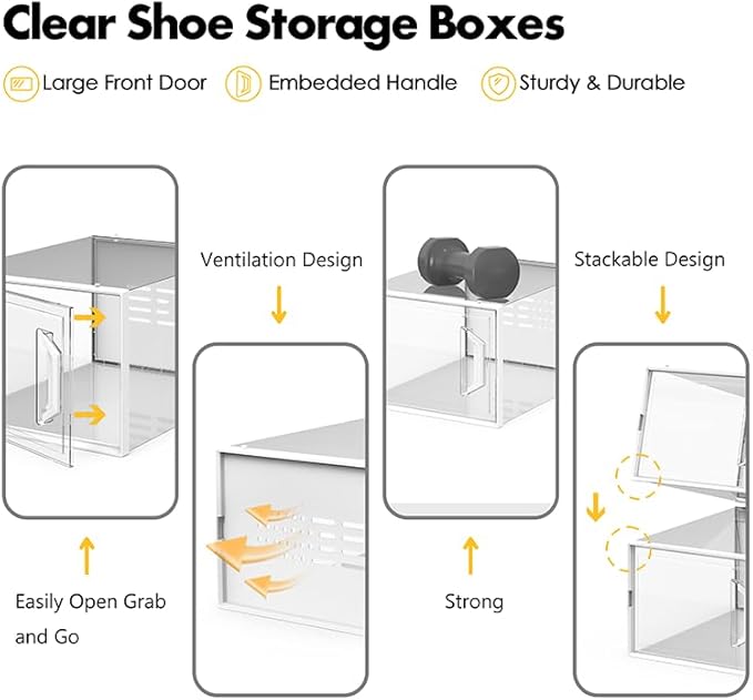 SEE SPRING XX-Large Shoe Storage Box Fit Size 14, Clear Plastic Stackable Shoe Organizer for Closet, Space Saving Sneaker Shoe Rack Containers Bins Holders for Entryway, 12 Pack Clear
