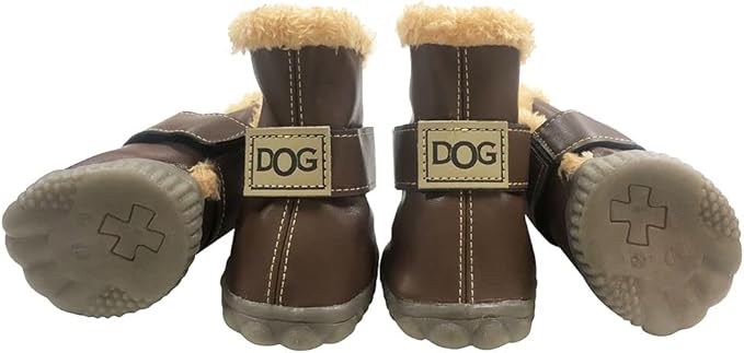 WINSOON Dog Australia Boots Pet Antiskid Shoes Winter Warm Skidproof Sneakers Paw Protectors 4-pcs Set (Size 3, Dark Brown)