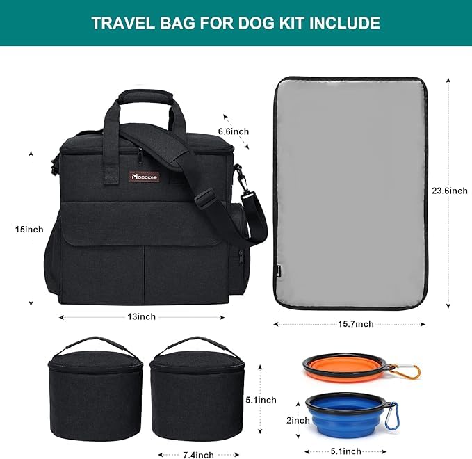 Modoker Weekend Dog Travel Bag Set with 2 Food Bags, | Travel Essentia - Image 6