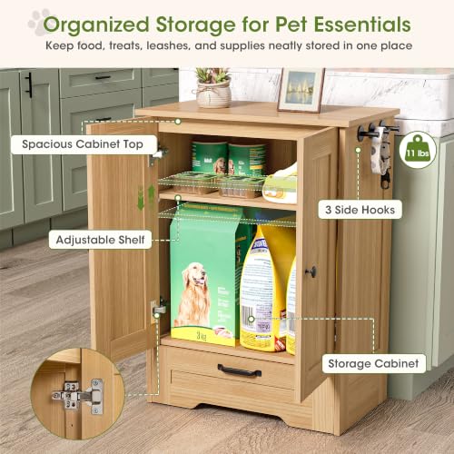 Dog Cabinet, Dog Feeding Station with Hidden Pull-Out Feeder, Oak - Image 7