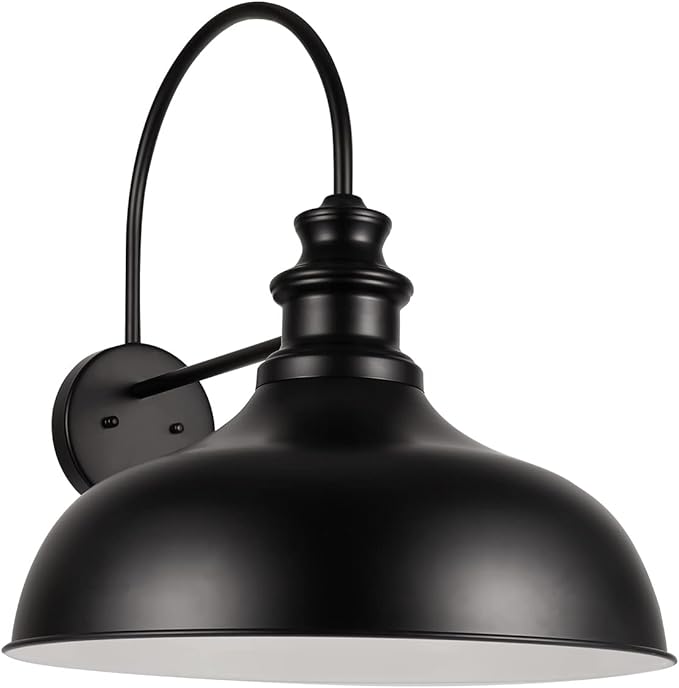 Barn Light Outdoor, 20 Inch Dome Exterior Light Fixture Outside for House, Farmhouse Outdoor Wall Mount Light in Black Finish for Porch, Entryway, Garage, Streetway, RZ014 BK