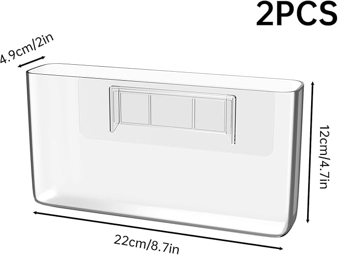 NiHome Acrylic Wall Mount Organizer 2-Pack, Slim Multi-Use Over Cabinet Storage Bins No-Drill Installation, Versatile Use for Kitchen, Bathroom, Office Perfect for Small Accessories (Clear)