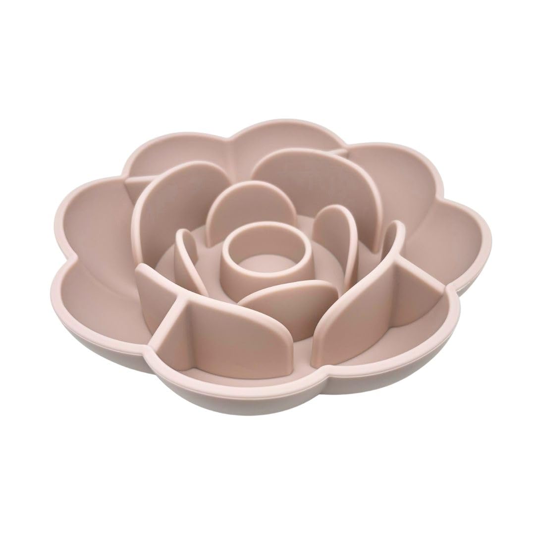 Rose Slow Feeder Dog Bowl for Medium & Large Dogs, Silicone Anti-Gulping Dog Feeder with Suction Base, Non-Slip Slow Eating Design (Grey)