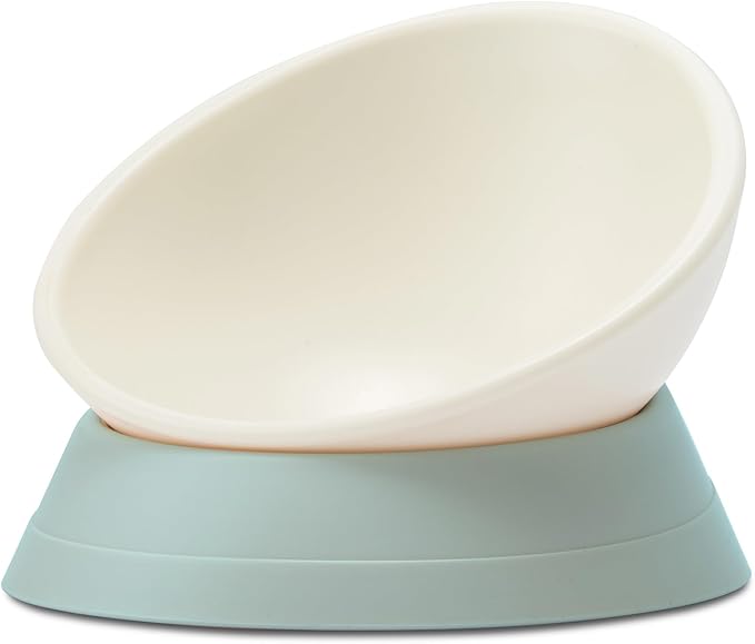 Tilted Angle Dog Bowls - Slanted Resin Dog Cat Food Bowl, Non-Slip Pet Feeder with Detachable Silicone Stand (Green, L - 4 Cup)
