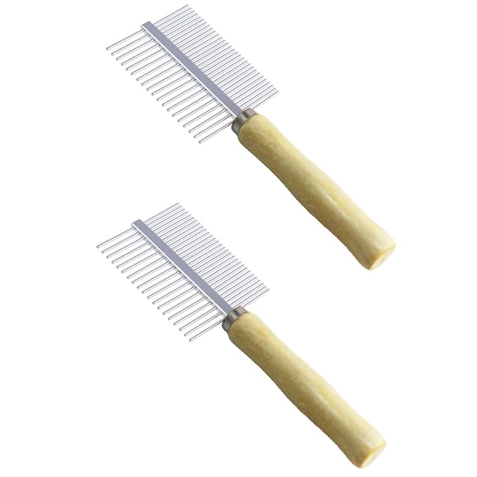 2Pcs Wooden Pet Comb Set with Fine Teeth Non-Skid Handle, Natural Dual-Row Grooming Comb for Dogs and Cats, Effective Stain Removal and Shedding Control, for Home Pet Care