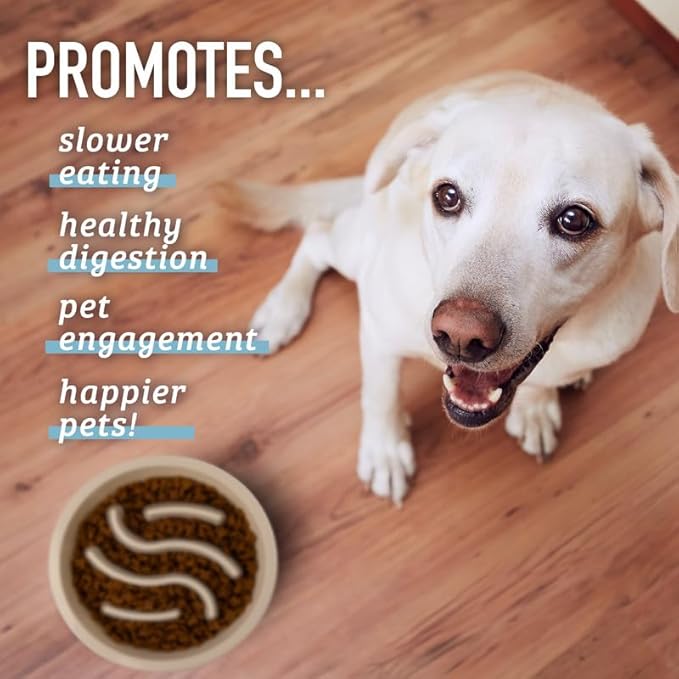 Leash Boss Slow Feeder Dog Bowls (4 Cup) Puzzle Dog Food Bowl with Feeder Holes, Fits into Elevated Pet Feeders, Slow Eating for Large, Medium & Small Sized Breeds - Blue