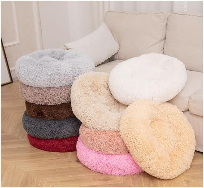 Anxiety Relief Dog Bed - Mr Fluffy Friend Anti-Anxiety Original Calming Plush Pet Bed for Chewing, Crate Training & Thunderstorm Stress (E-Pink,S-50CM)