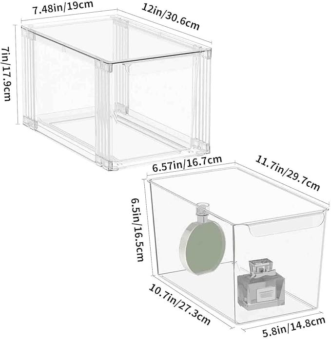 2Pack/4Pack Large-Capacity Stackable Storage Drawers for Organizer,Clear Acrylic Ample Bins,Easily Assemble,for Bathroom Closet/Kitchen Cabinets/Vanity/Undersink/Pantry Organization (2)