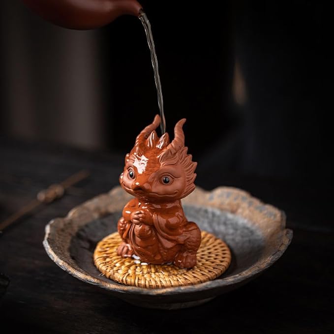 Chinese Zisha Dragon Tea Pet, Ceramic Tea Pet, Handmade Purple Clay Tea Pet for Kung Fu Tea Tray, Tea Pet Decorate Kungfu Tea Tray Accessories (J)