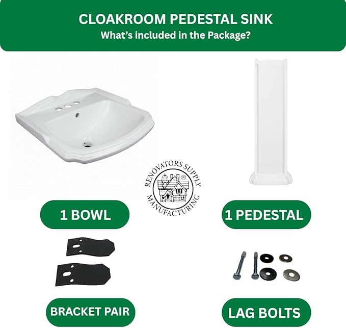Small Pedestal Sink, Renovators Supply Cloakroom 19" Wide x 33" Tall Bathroom Sink White Grade A Porcelain With Overflow And Pre-Drilled Centerset Faucet Holes
