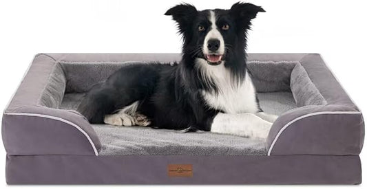 Comfort Expression Orthopedic Dog Bed for Large Dogs 36x27 Inch, Waterproof Supportive Egg Crate Foam Large Pet Bed with Removable Bolsters, Dog Couch with Washable Cover & Non-Slip Bottom, Purple