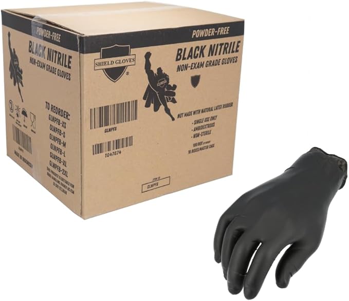 PackagingSuppliesByMail PSBM Black Nitrile Disposable Gloves, 1000 Count, Textured Fingertips, Latex and Powder Free