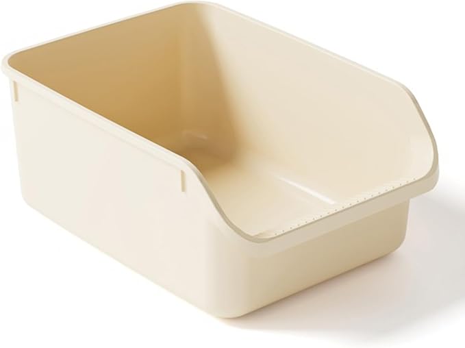 Large Cat Litter Box with High Sides,Cat Boxes for Indoor Cats,Cat Litter Pan for Kitty,Litter Box with Low Entry,Anti-Splashing,Easy to Clean (Cream White)