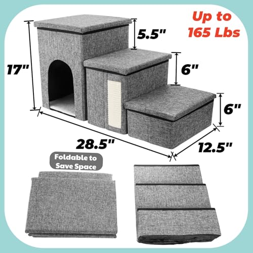 Dog Stairs for Small Dogs, 3 Tiers Dog Step with Storage - Image 3