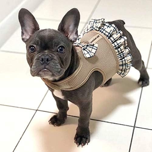 Parisian Pet Step in Dog Harness - 100% Mesh Fabric Plaid Khaki Dog Harnesses - Soft Fully Padded, No Pull Dog Vest Harness Dress - Puppy Harness - Dog Harness Small Sized Dog - S