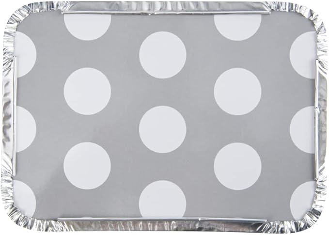 Restaurantware 16 Ounce Disposable Takeout Containers 50 Rectangle Food Containers - With Polka Dot Lids Silver Takeaway Containers Aluminum Delivery Containers Freezable
