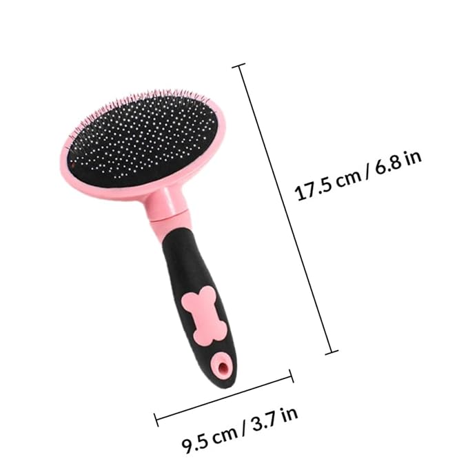 HEMOTON Pet Grooming Brush and Comb Set for Cats and Dogs, Pink Massage Hairbrush with Soft Bristles, Pet Supplies for Shedding Control and Fur Cleaning