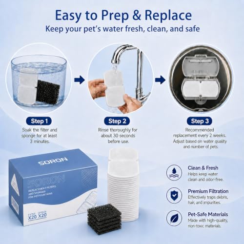SORON 20 Pack Cat Water Fountain Filters Replacement | Pet Essentials - Image 5