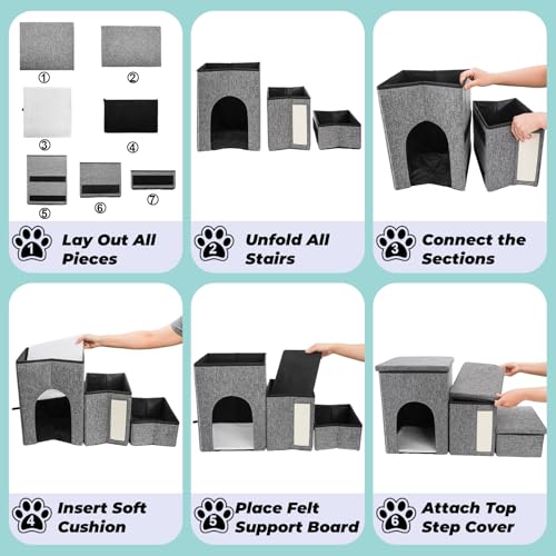 Dog Stairs for Small Dogs, 3 Tiers Dog Step with Storage - Image 5